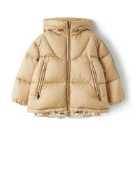 Short down jacket with teddy fleece hood