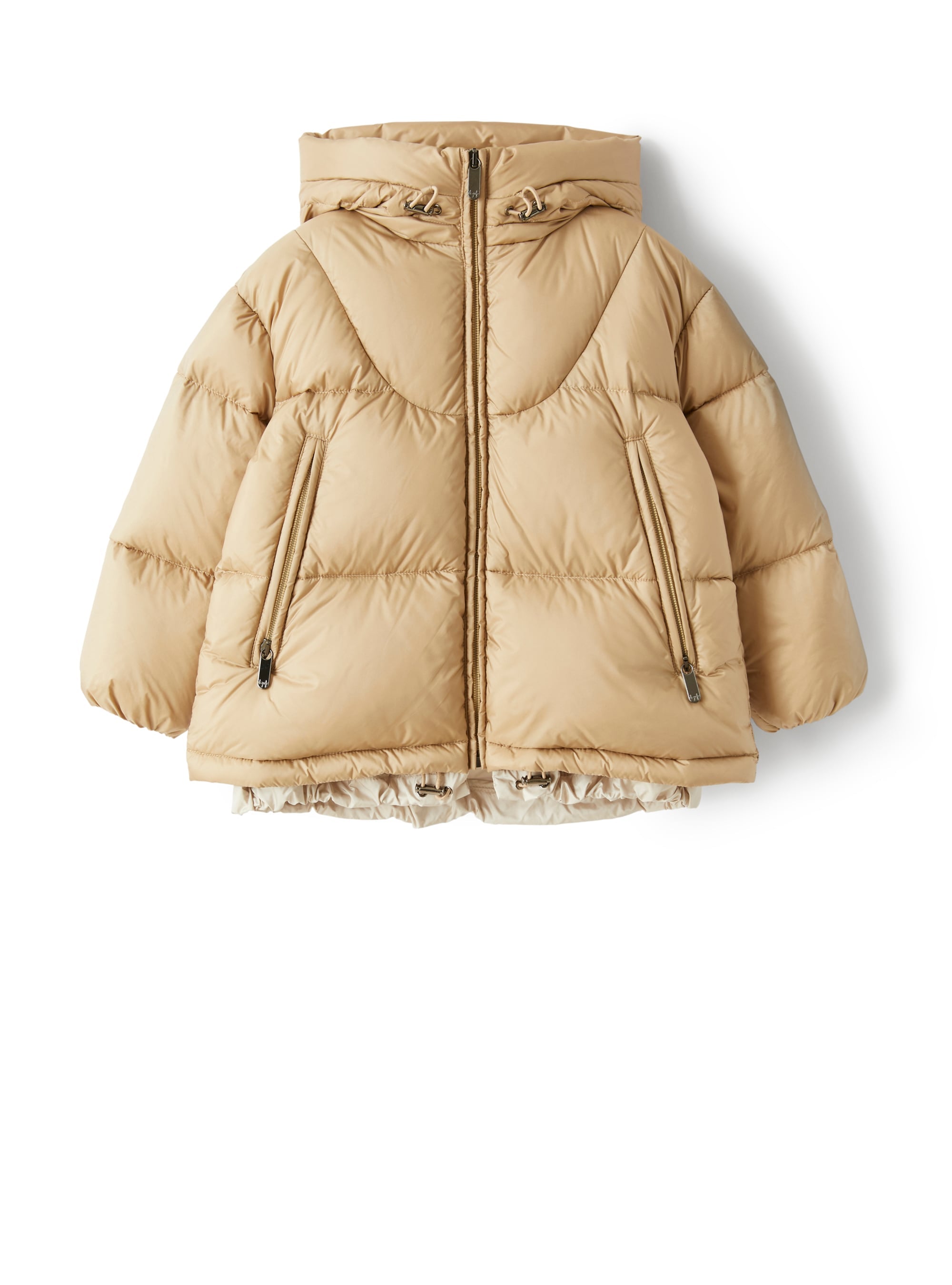 Short down jacket with teddy fleece hood