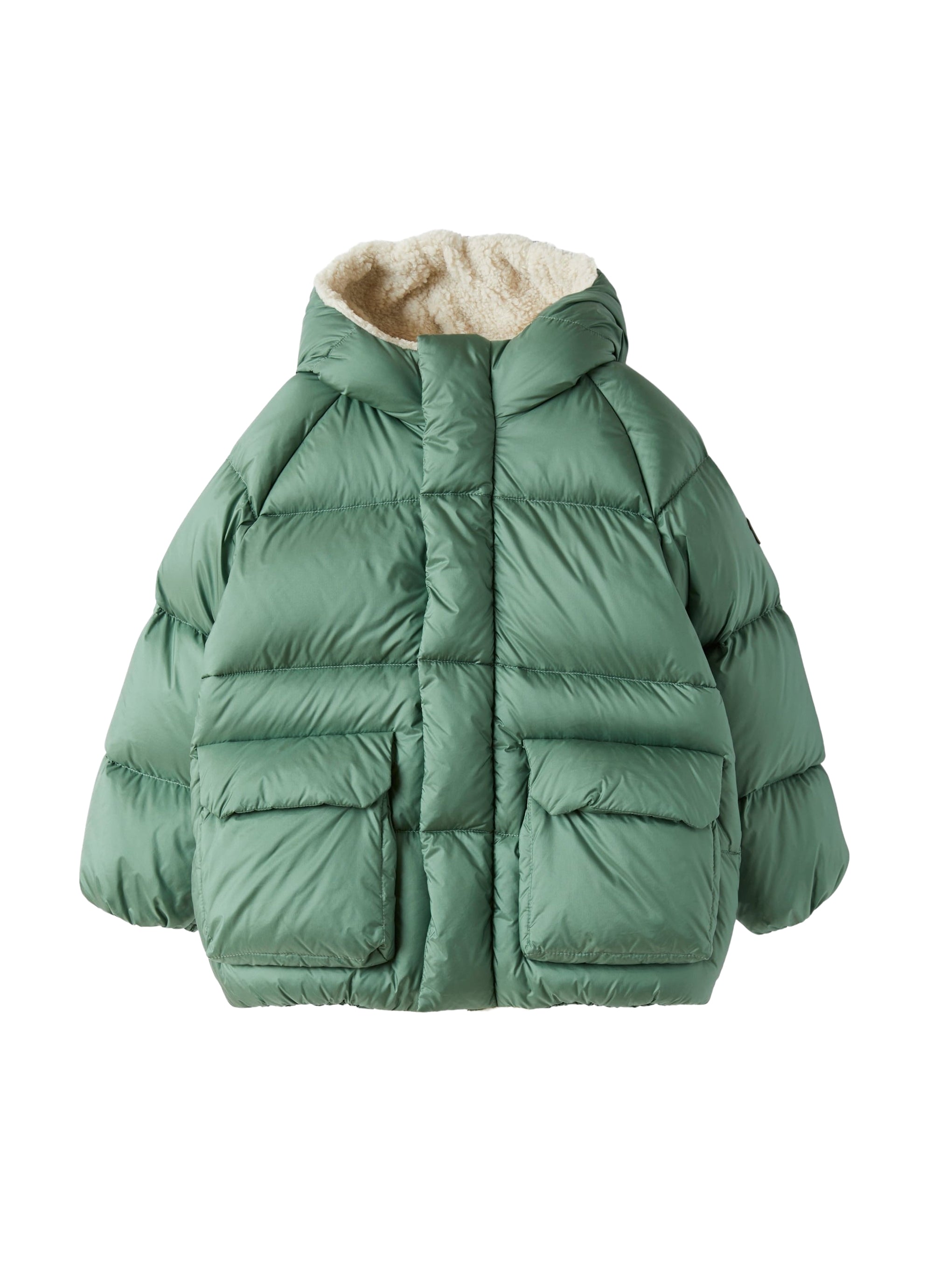 piumino verde con inserti in teddy