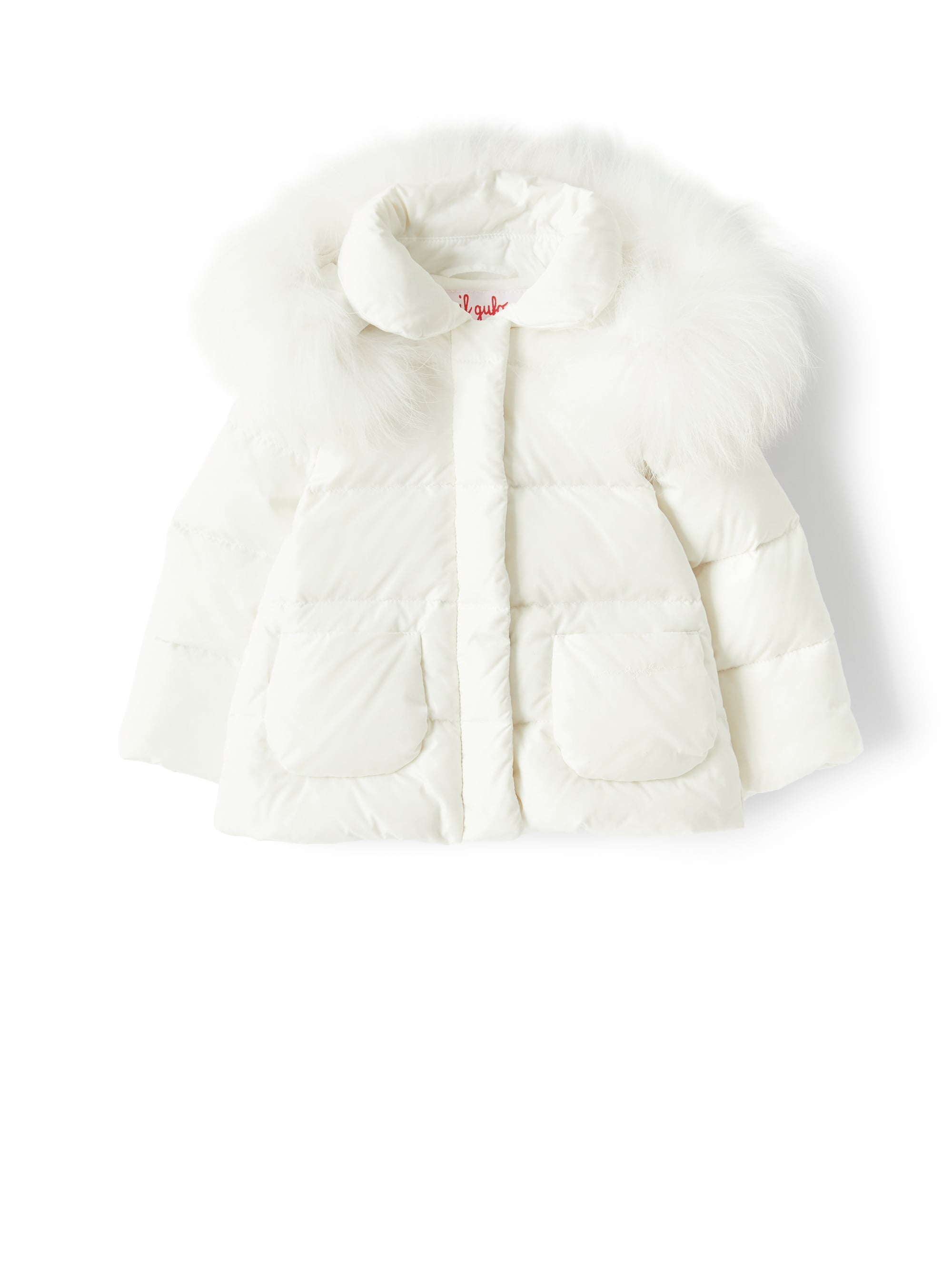 Baby girl’s down jacket with a hood