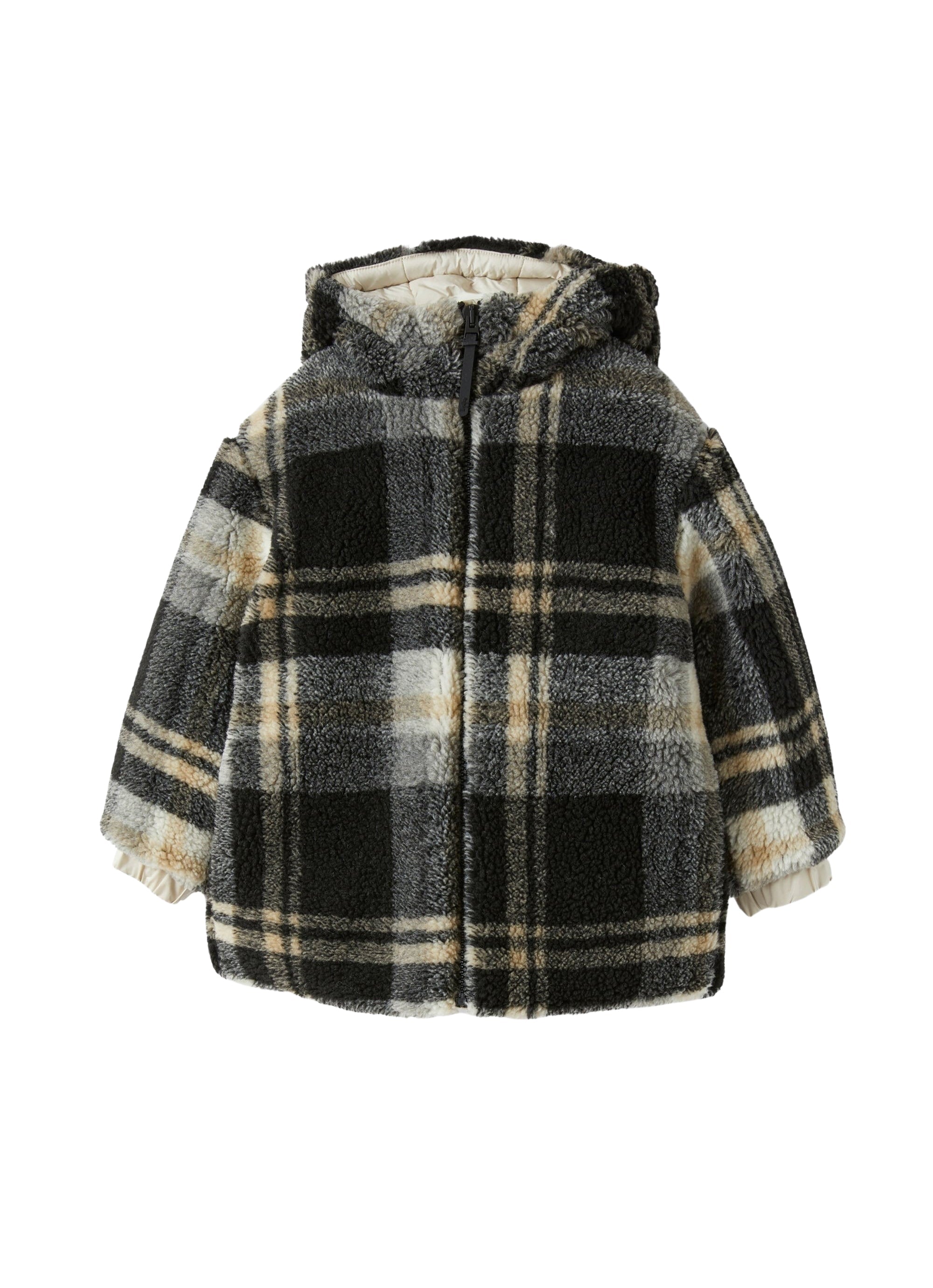 Checked jacket in faux fur