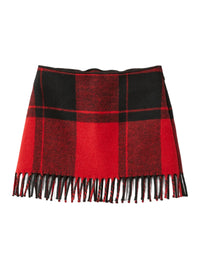 Checked Wool Skirt With Fringed Detail