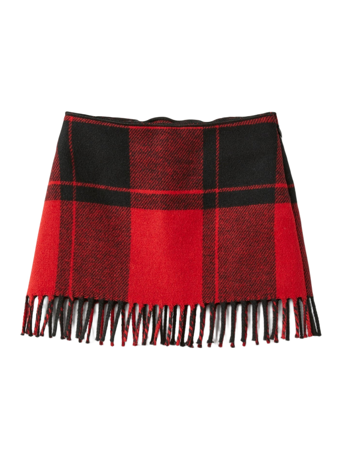 Checked Wool Skirt With Fringed Detail