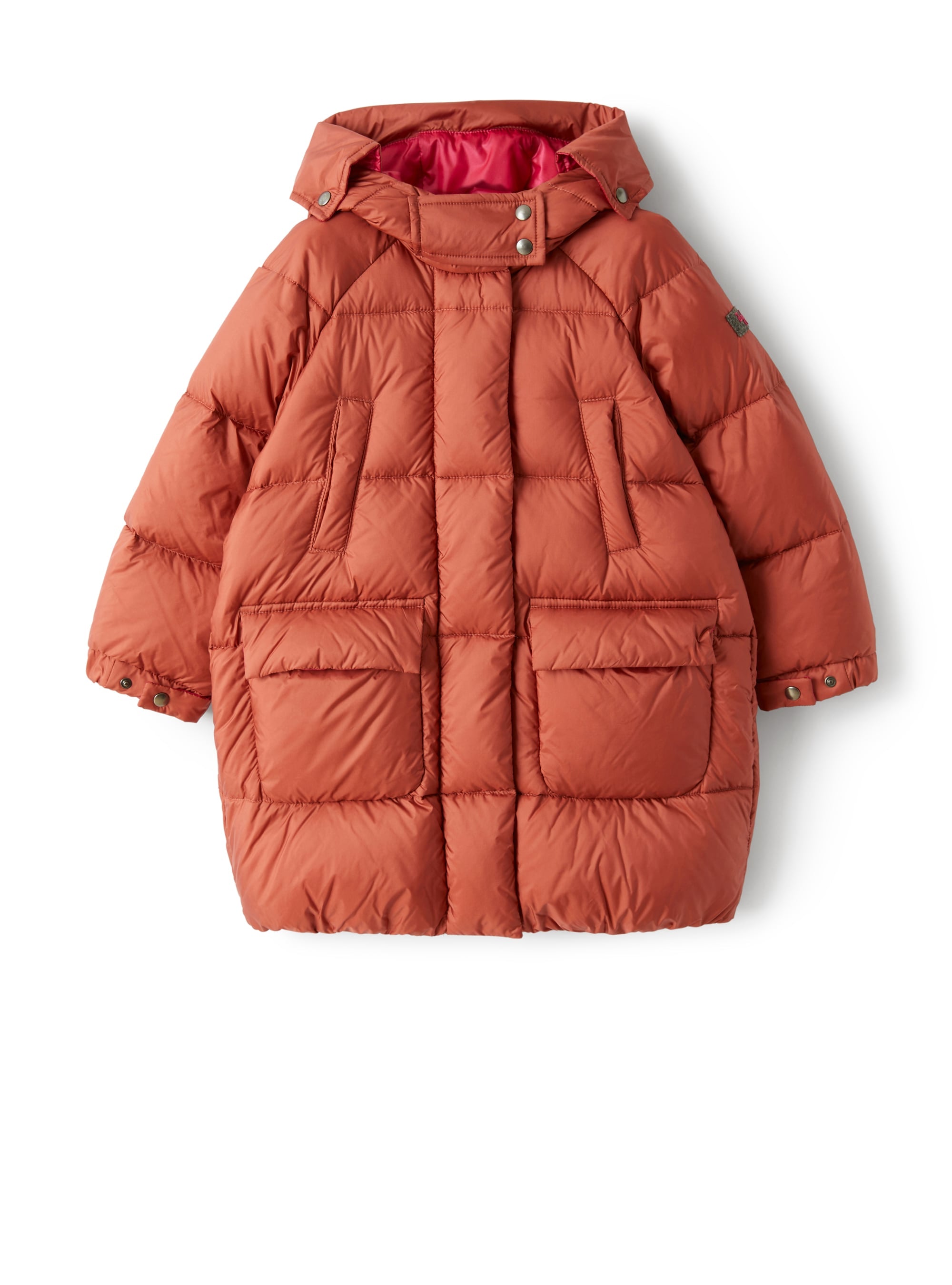 Longline hooded down jacket in two different colours