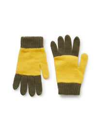 Wool gloves in a green and yellow stripe