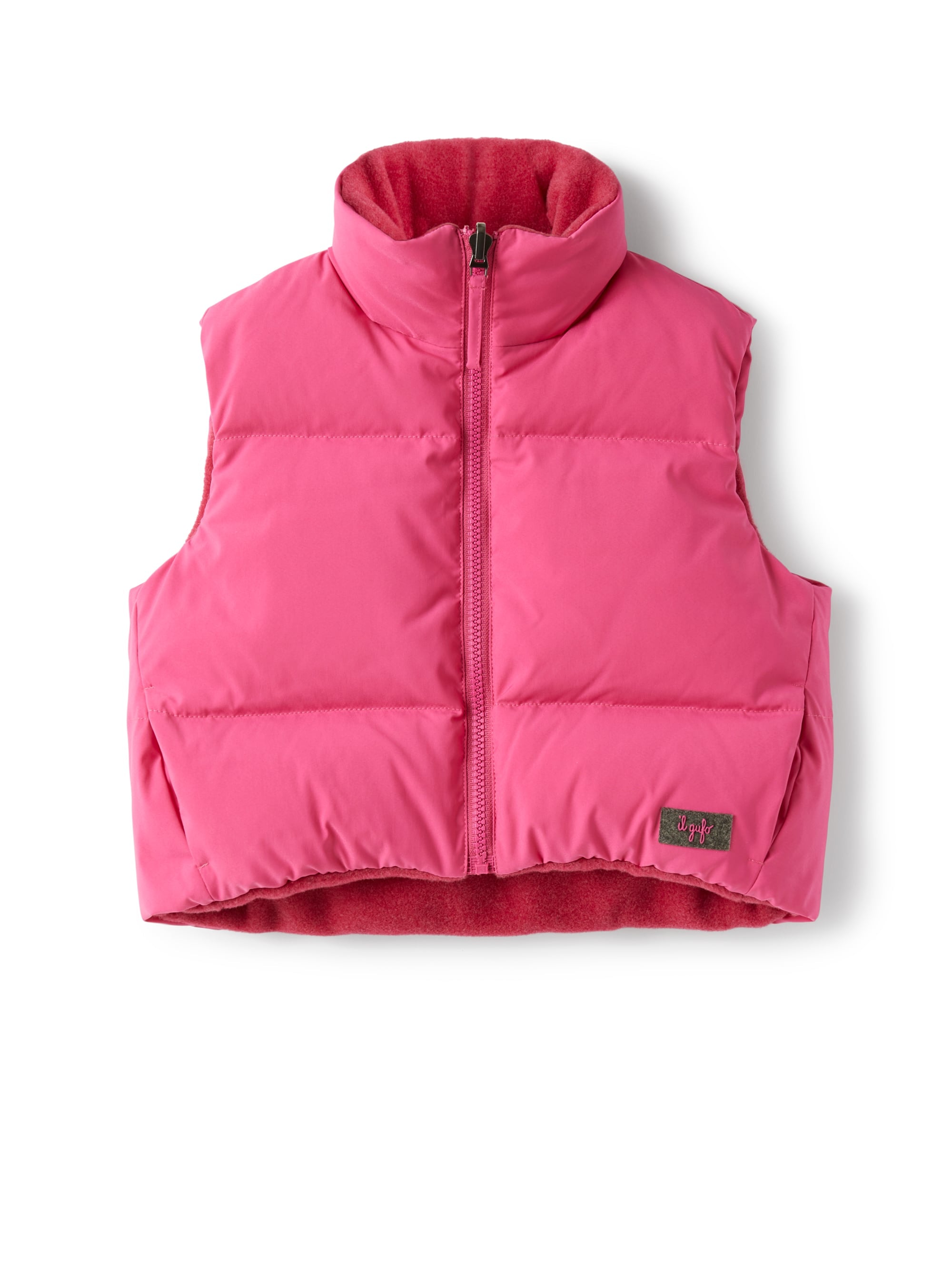 Reversible fuchsia-pink down gilet