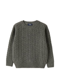 Maglione In Lana Grigio Asfalto Con Trecce