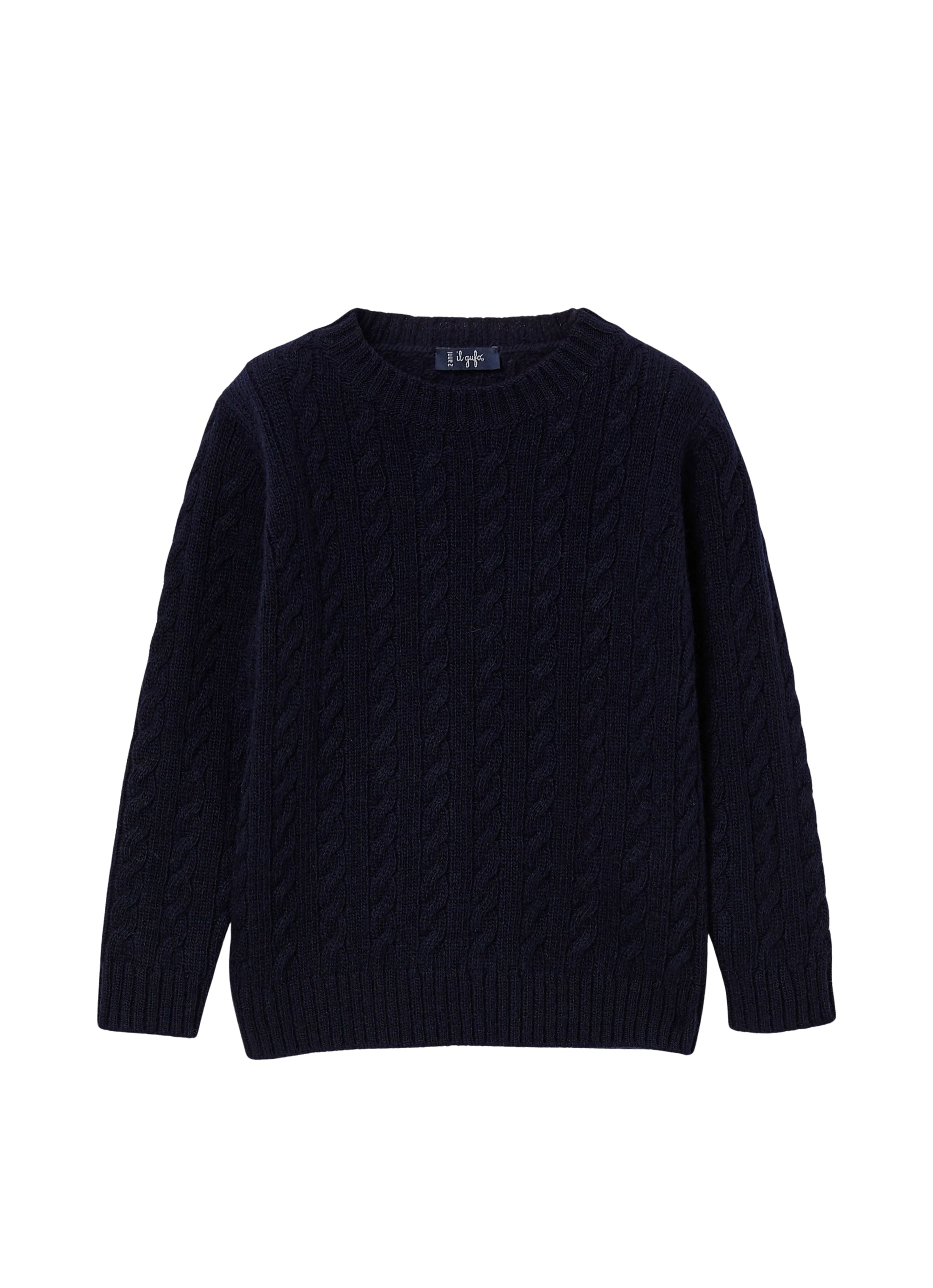 Maglione in lana blu con trecce