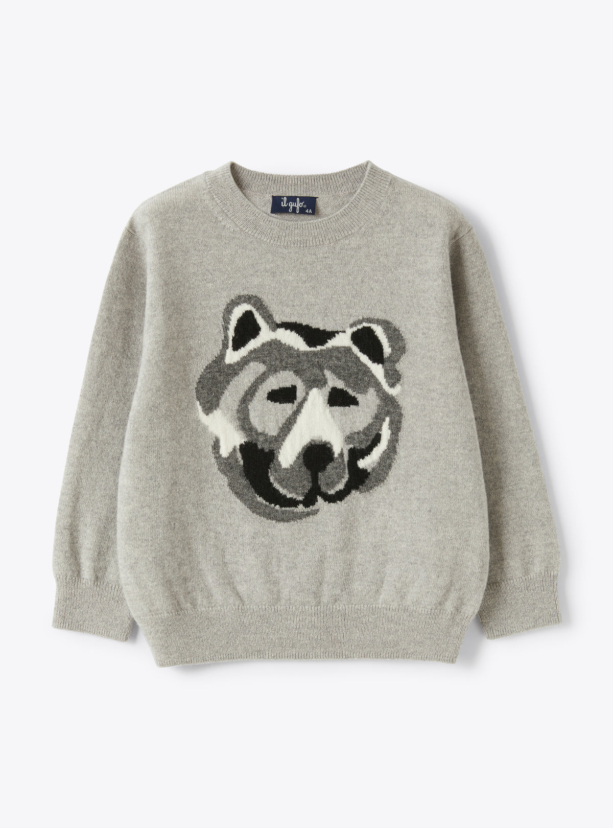 Grey Merino Sweater With Bear Inlay