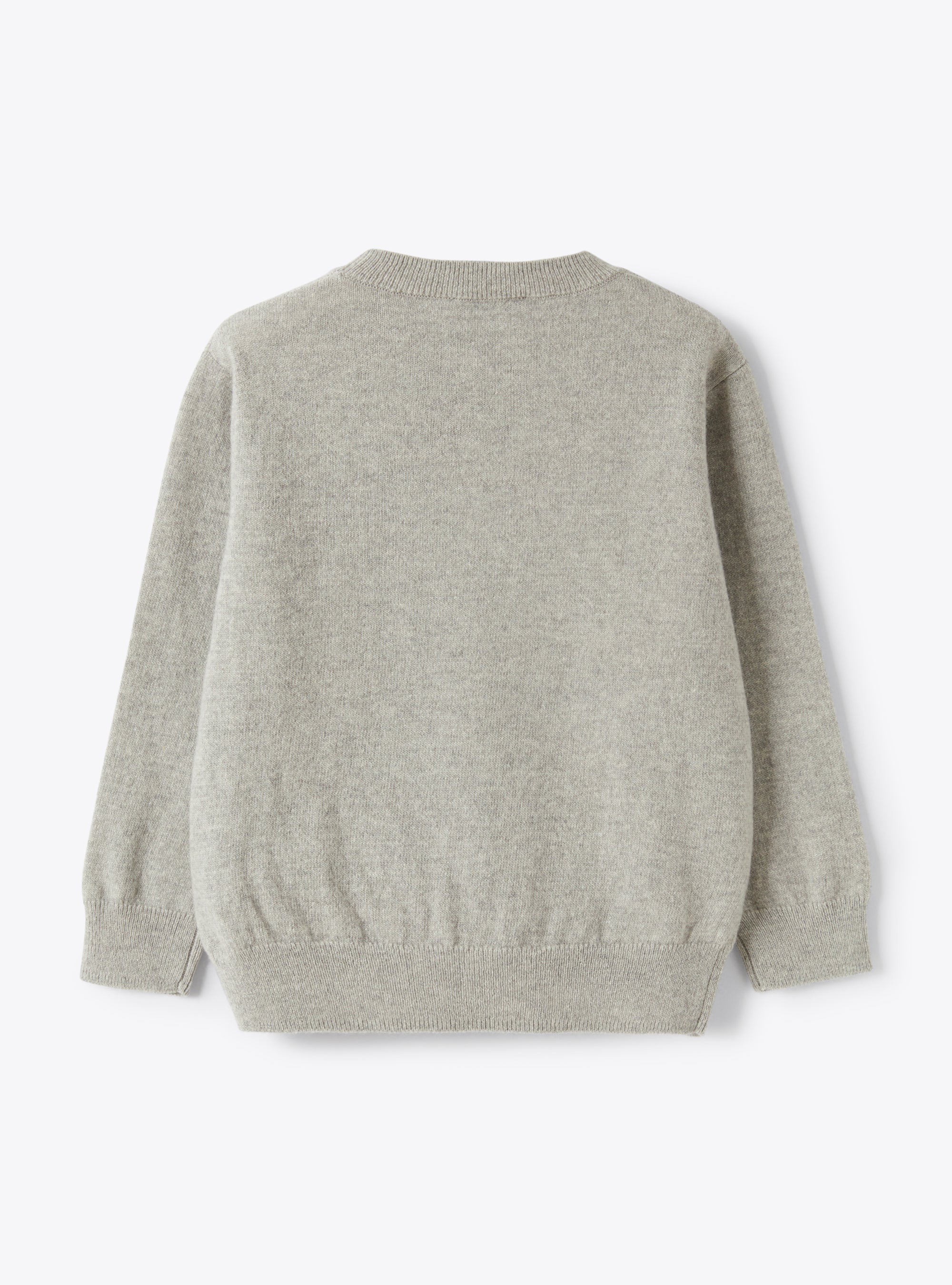 Grey Merino Sweater With Bear Inlay