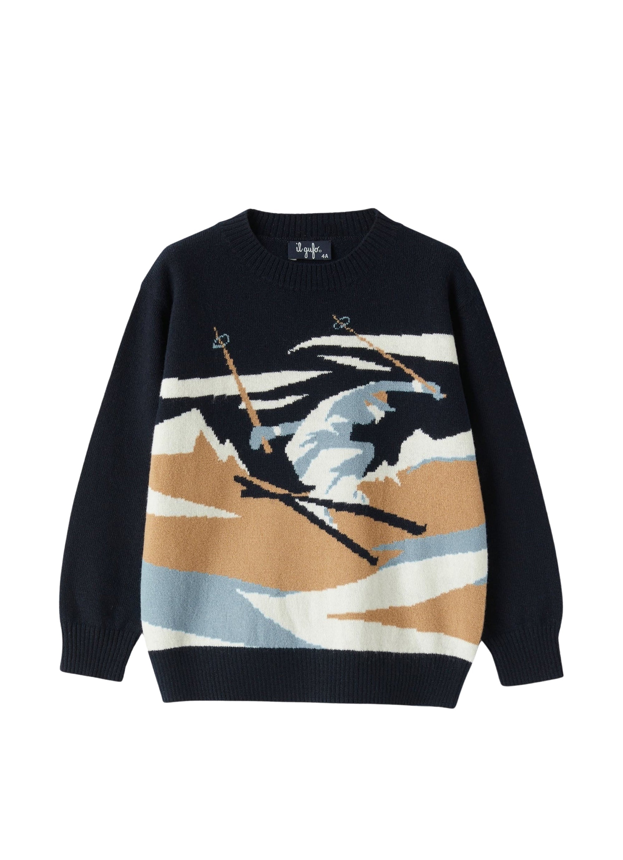 maglia in merino blu con sciatore