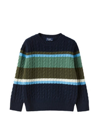 Cable-Knit Merino Sweater With Multicoloured Stripes