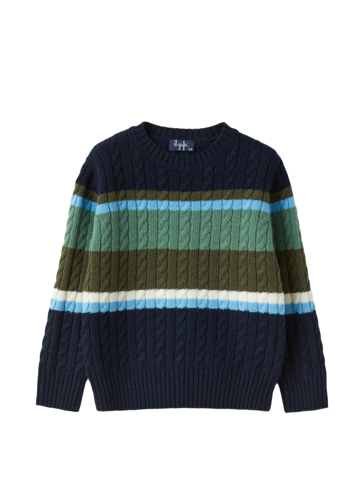 Cable-Knit Merino Sweater With Multicoloured Stripes