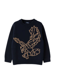 ma435em109_4913 // DOUBLON PAS FUSION /// DOUBLON DEVIENT OK PICS / maglia in cotone organico blu con ricamo aquila