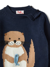 maglia in cotone con ricamo castoro