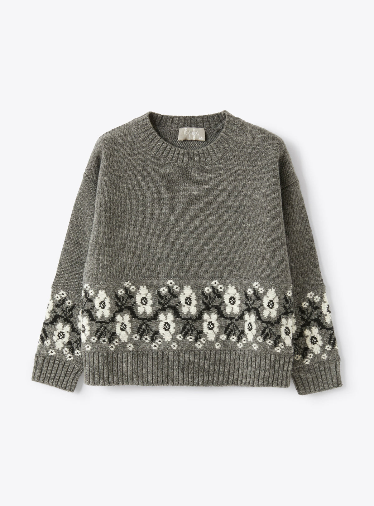 Grey Sweater With Inlaid Floral Pattern