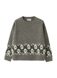 Grey Sweater With Inlaid Floral Pattern