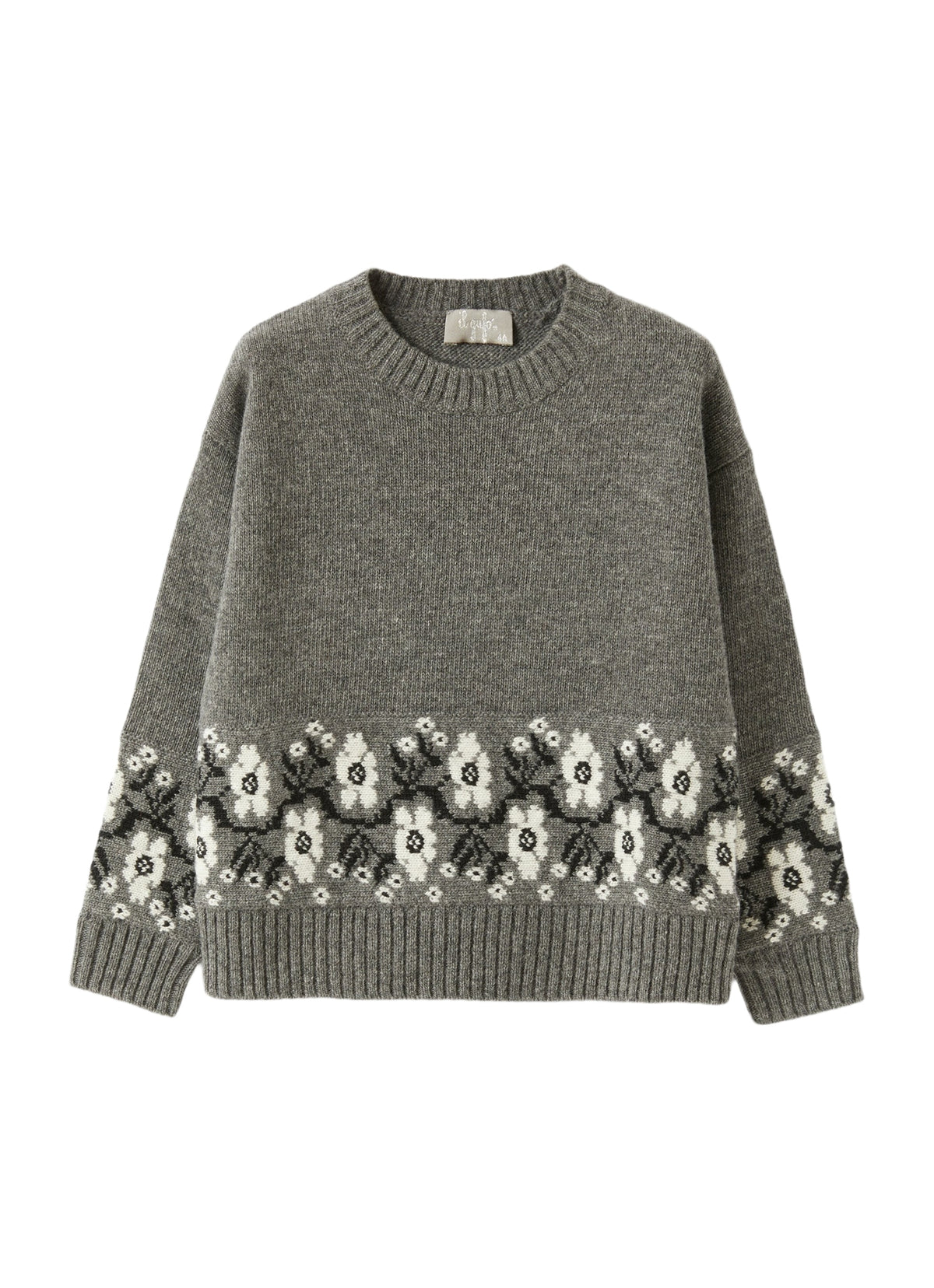 Grey Sweater With Inlaid Floral Pattern