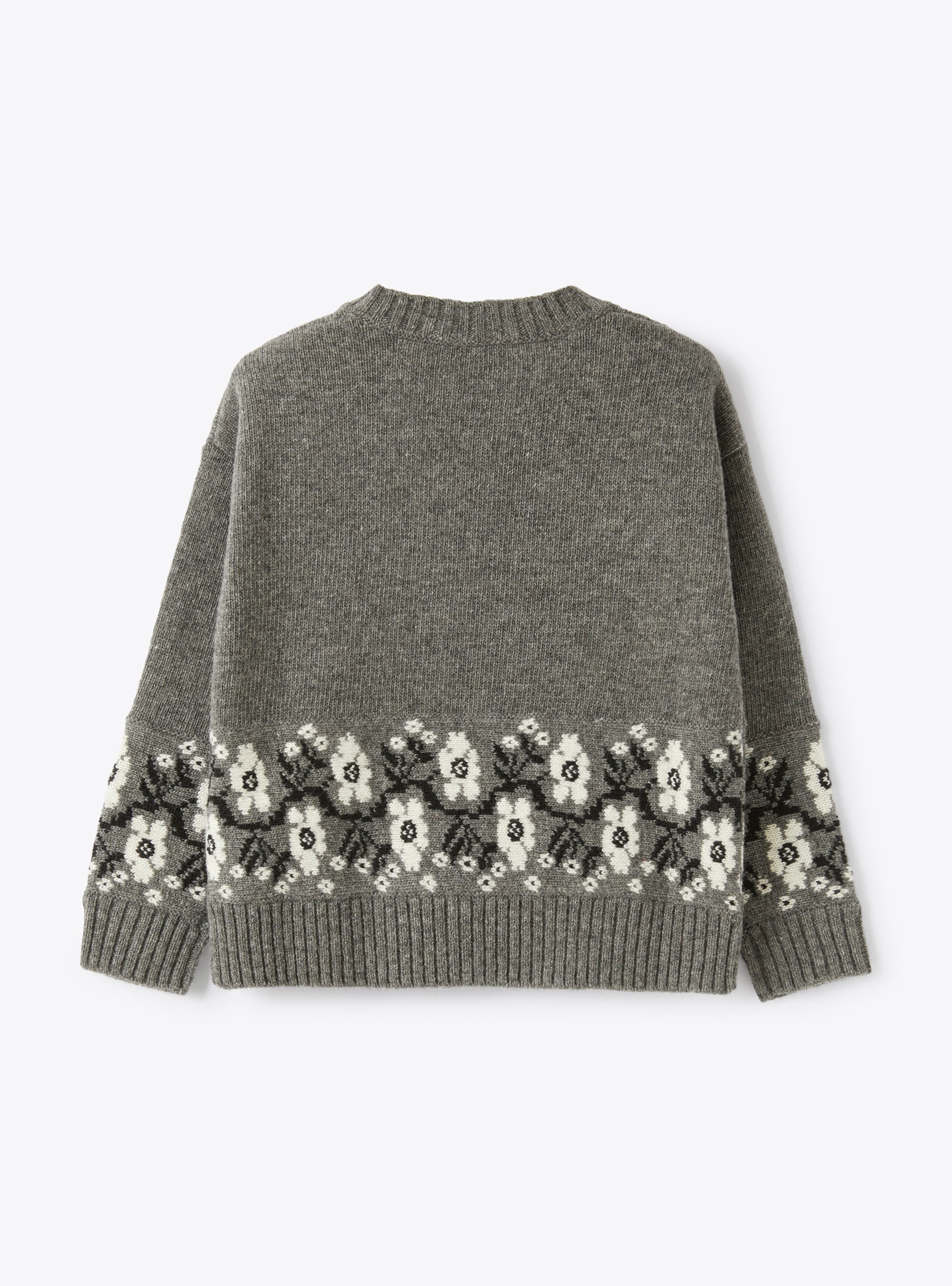 Grey Sweater With Inlaid Floral Pattern