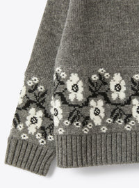 Grey Sweater With Inlaid Floral Pattern