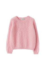 Round-neck sweater in pink kid mohair