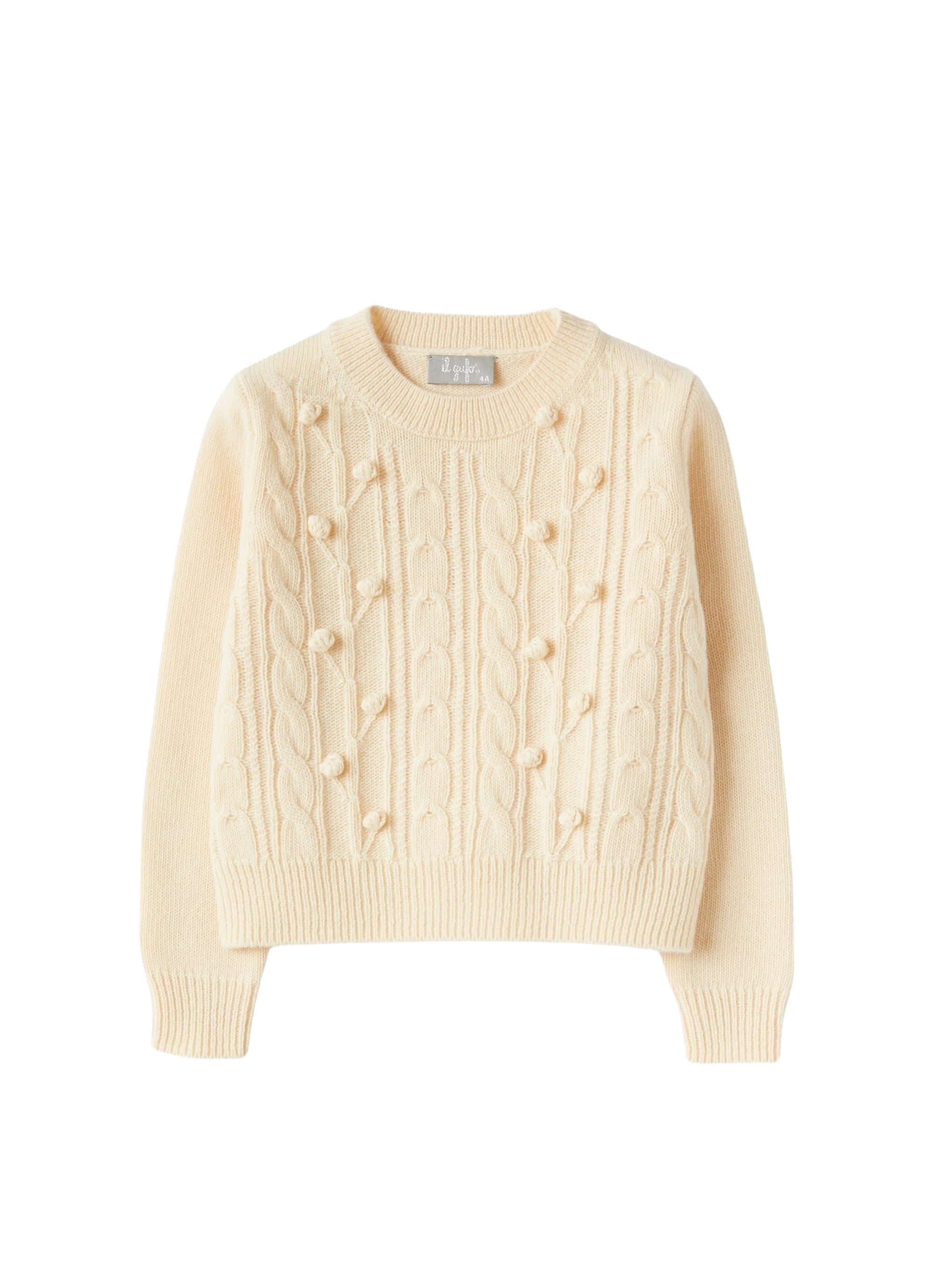 Cable-knit sweater with pompom details