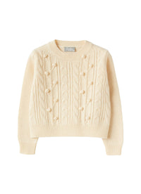 Pull avec tresses et pompons - Avorio