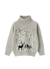 Turtleneck sweater in grey merino wool with inlay detail
