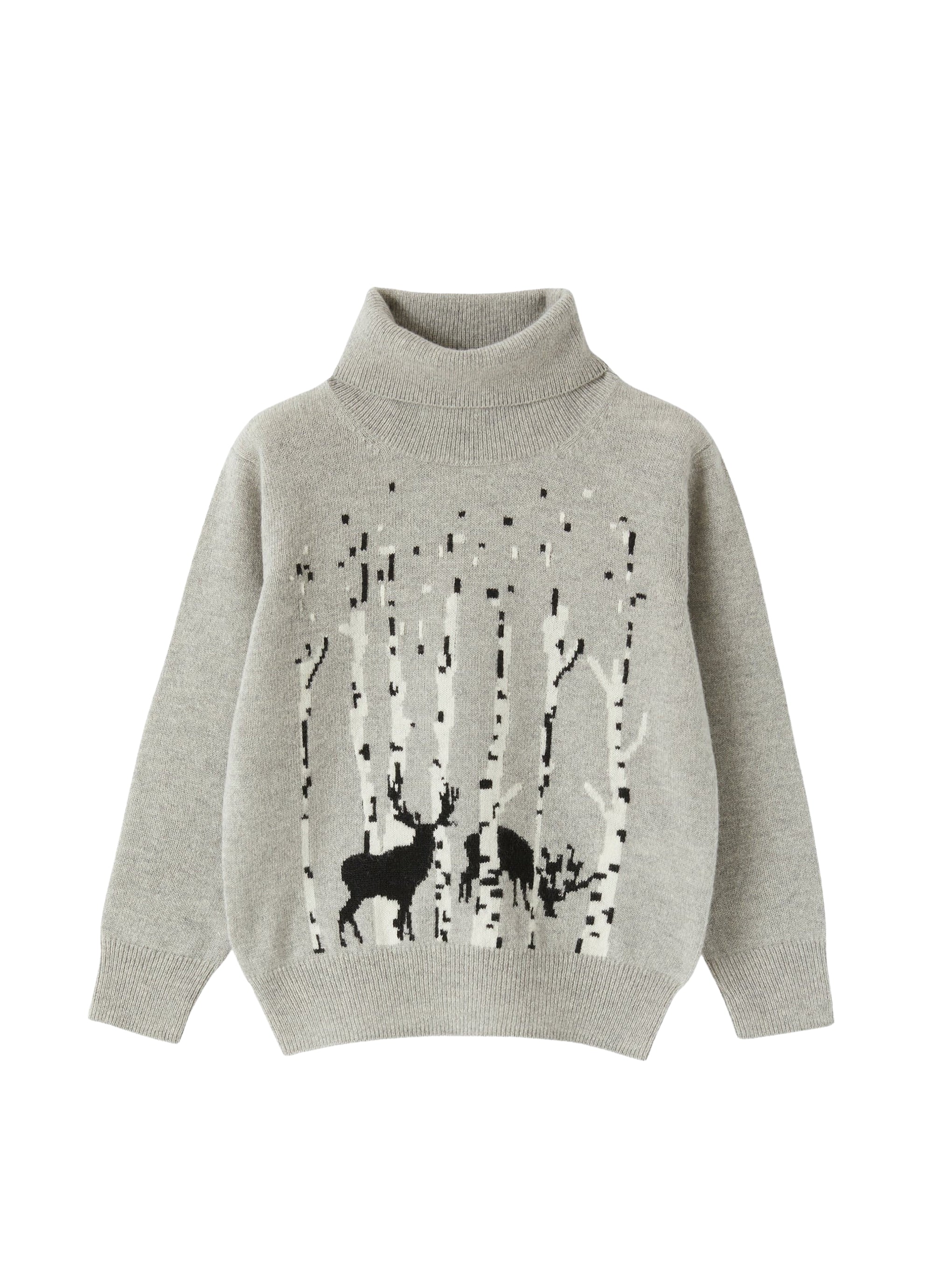Turtleneck sweater in grey merino wool with inlay detail