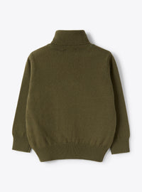 Turtleneck Sweater In Green Merino Wool With Inlay Detail