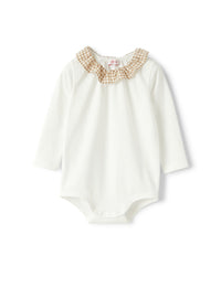 Shirt-style bodysuit with ruffle collar