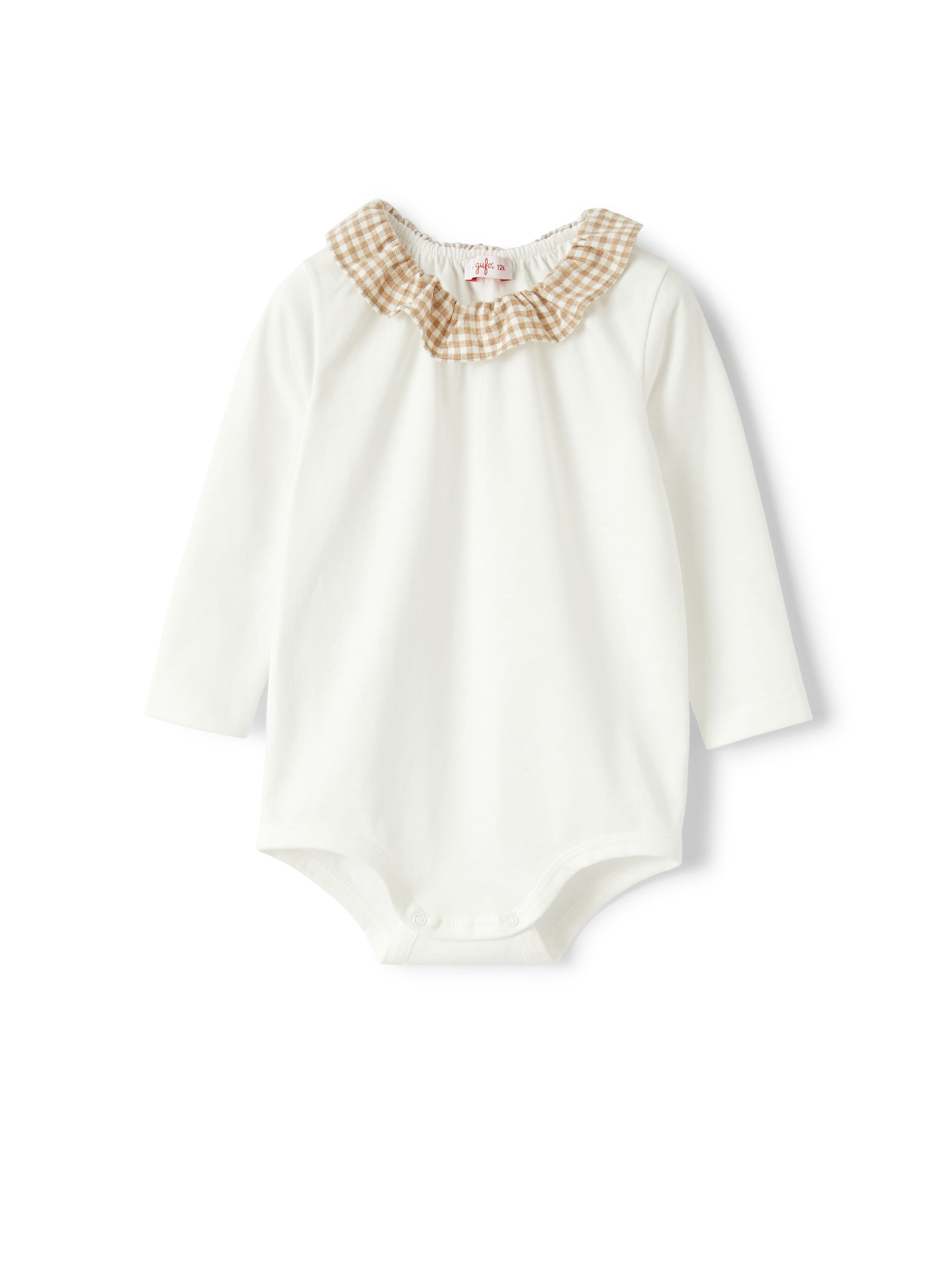 Shirt-style bodysuit with ruffle collar