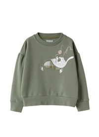 Stretchy Crew-Neck Sweatshirt With Cat Print Design