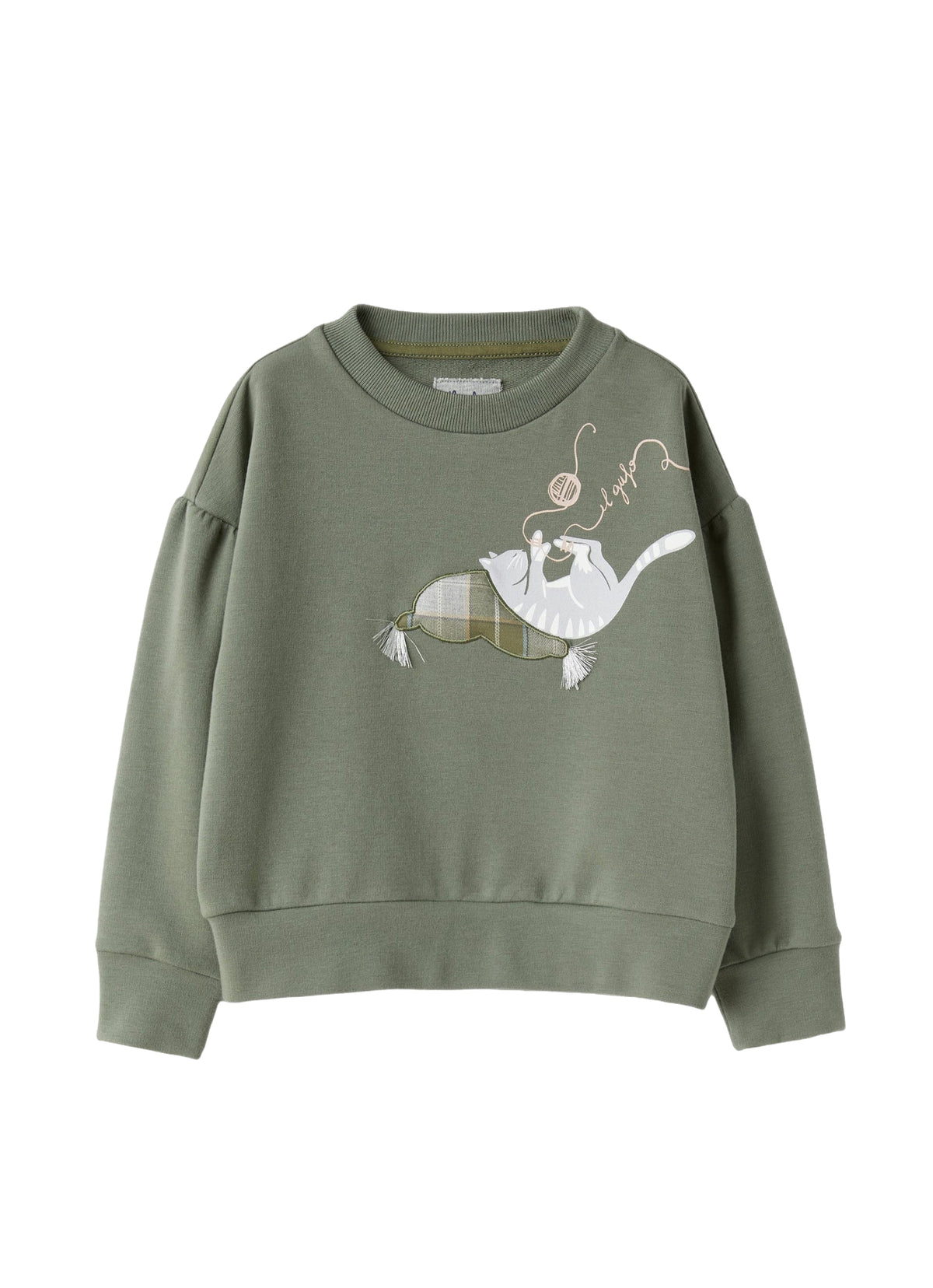 Stretchy Crew-Neck Sweatshirt With Cat Print Design