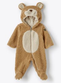 Teddy Bear Baby Snowsuit In Beige Teddy Fleece