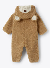 Teddy Bear Baby Snowsuit In Beige Teddy Fleece