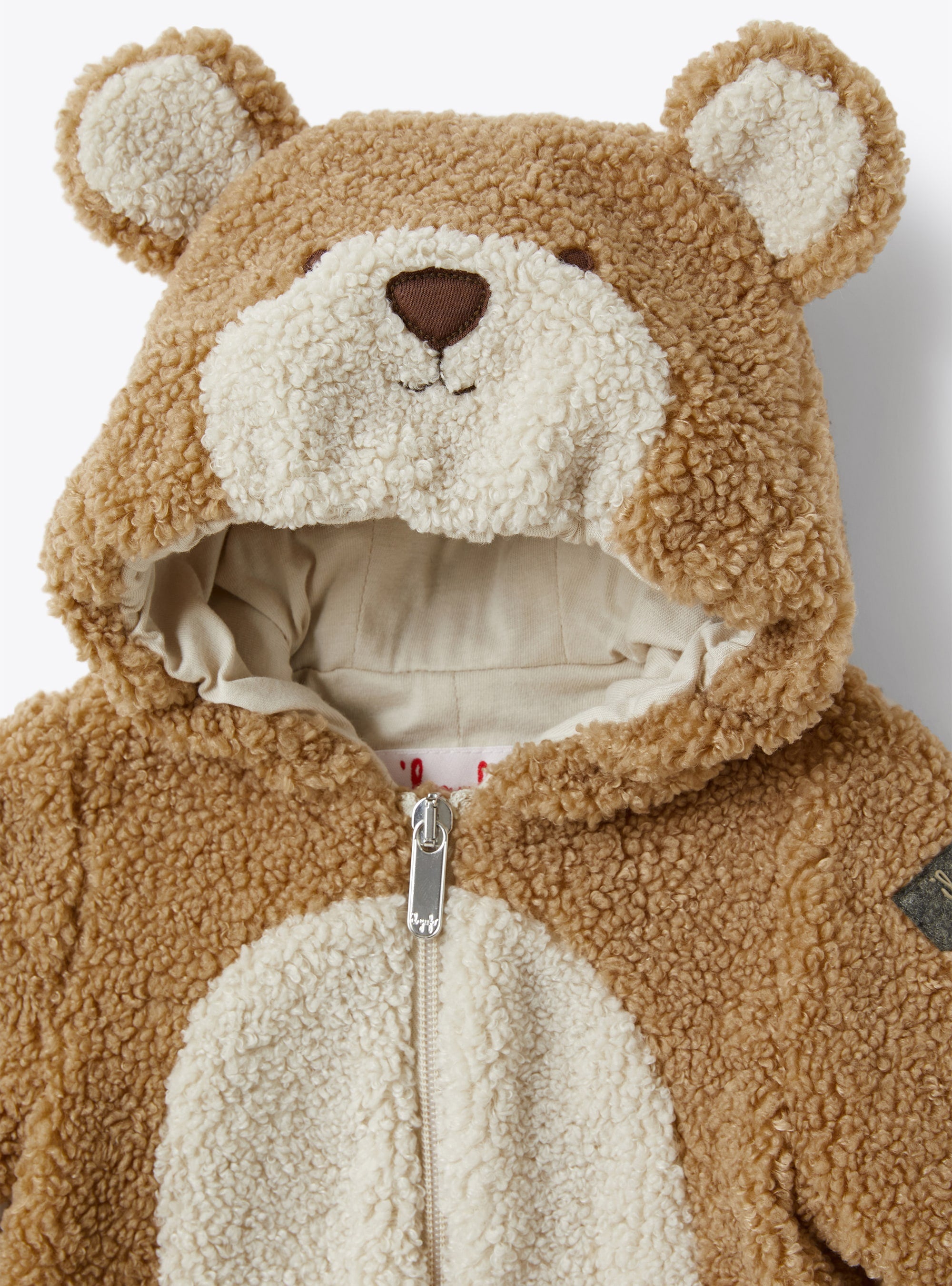Teddy Bear Baby Snowsuit In Beige Teddy Fleece