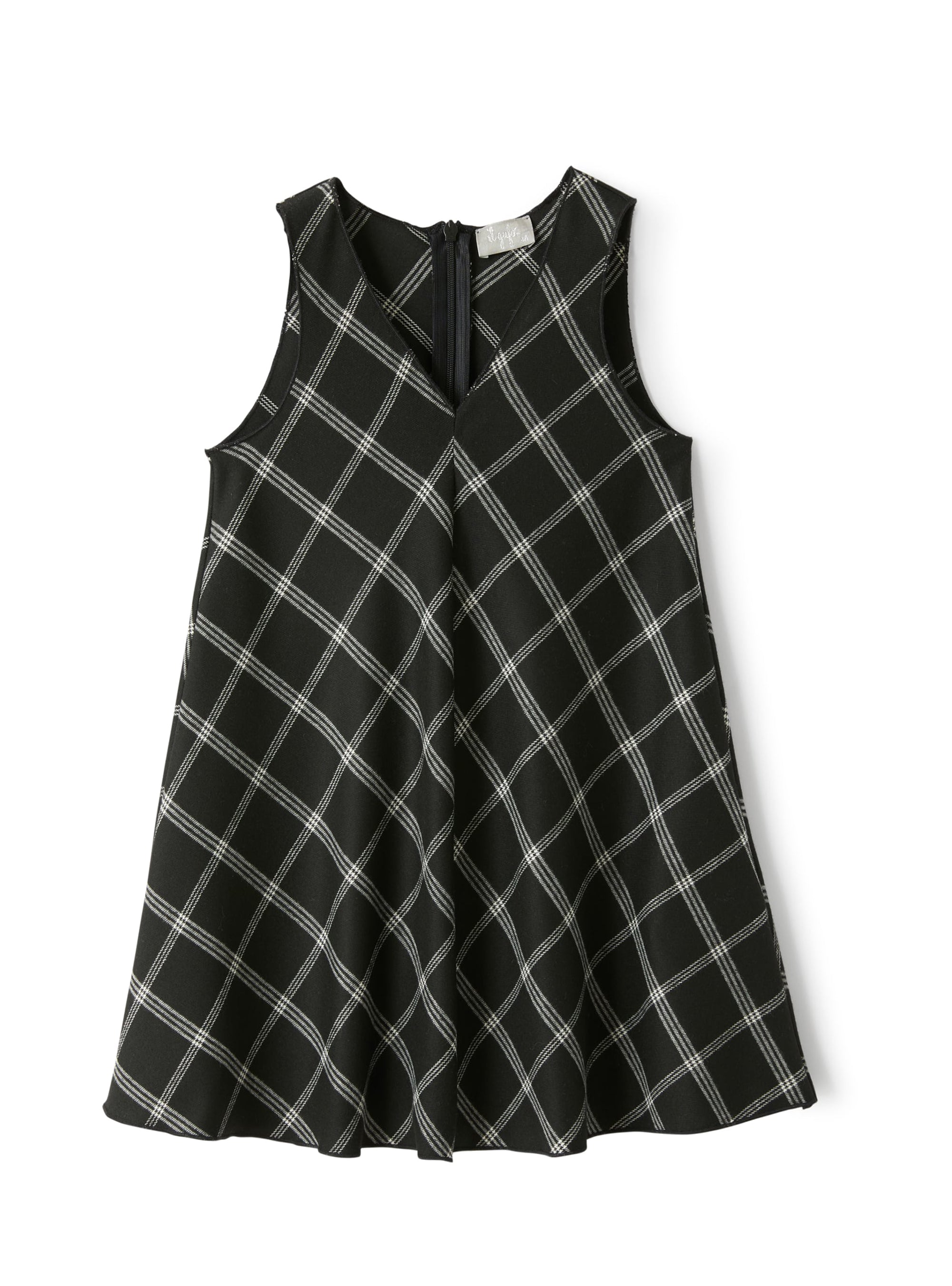 Sleeveless dress in checked technowool