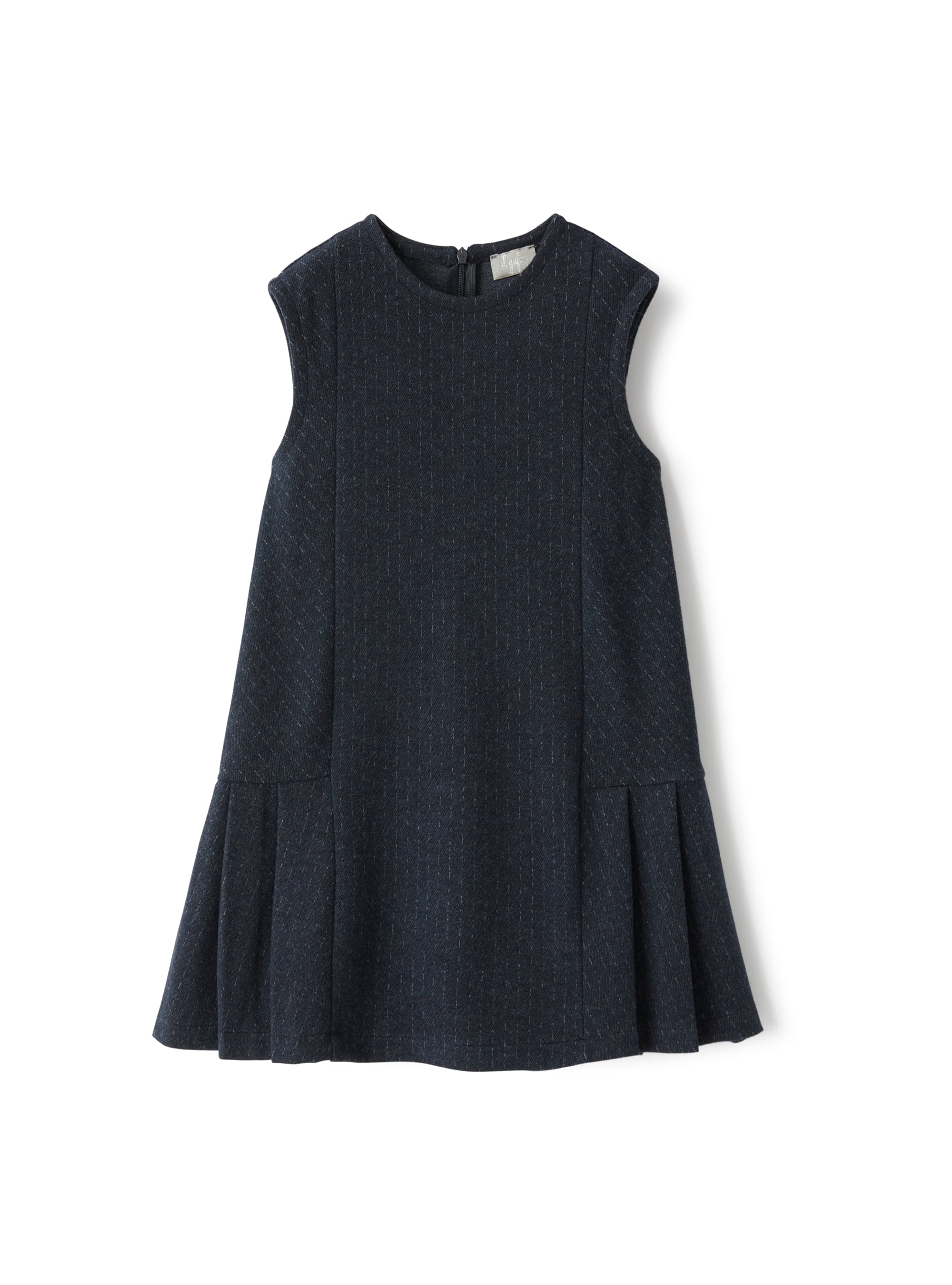 Sleeveless blue dress in a pinstripe pattern