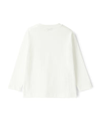 t-shirt bianca con stampa su tasca