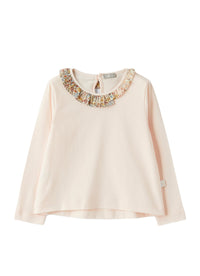 Long-Sleeve T-Shirt With Pink Ruffle Detail