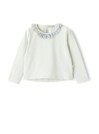 Long-sleeve T-shirt with light-blue ruffle detail