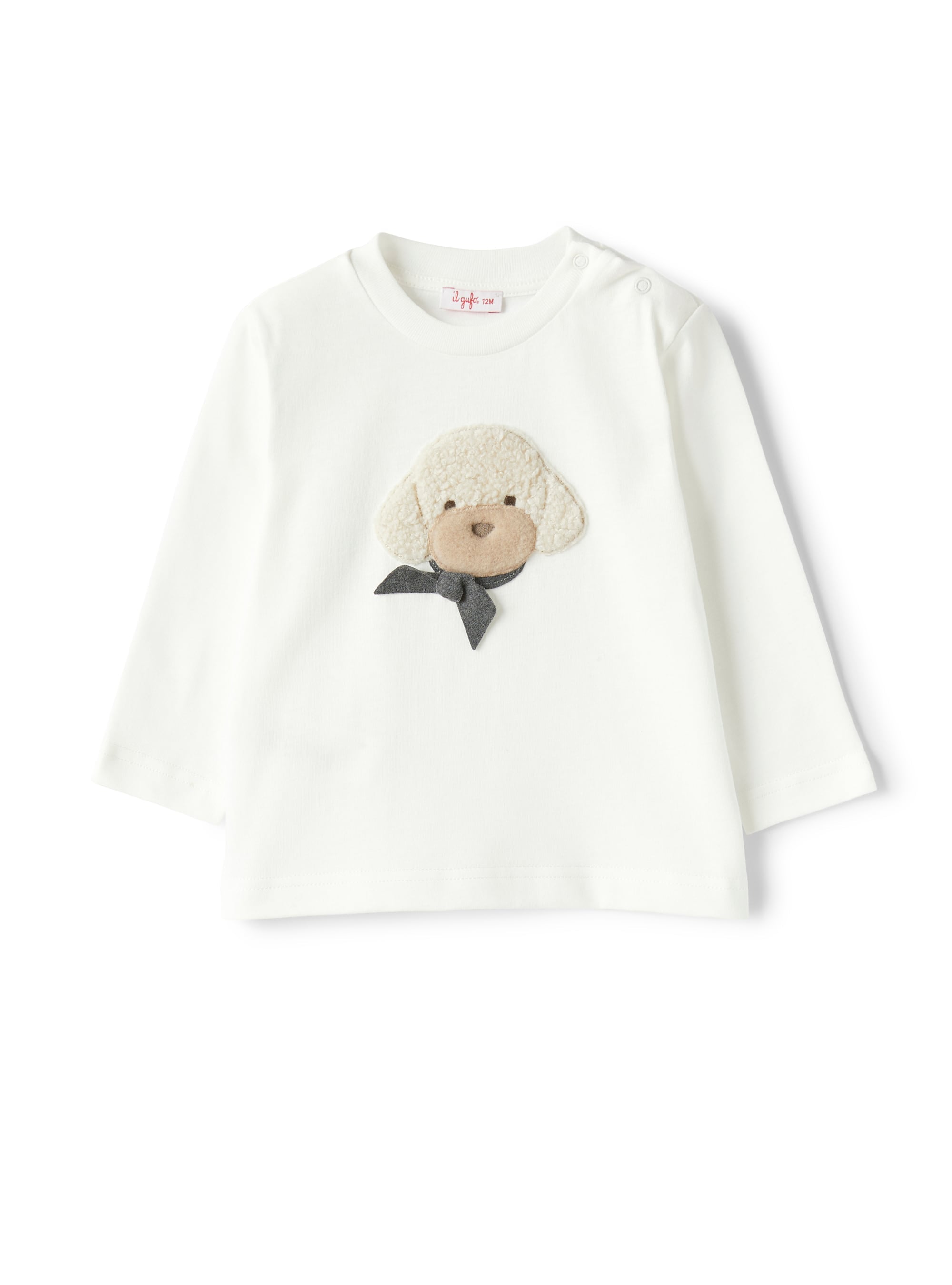 Baby girl’s T-shirt with a poodle detail in teddy fleece