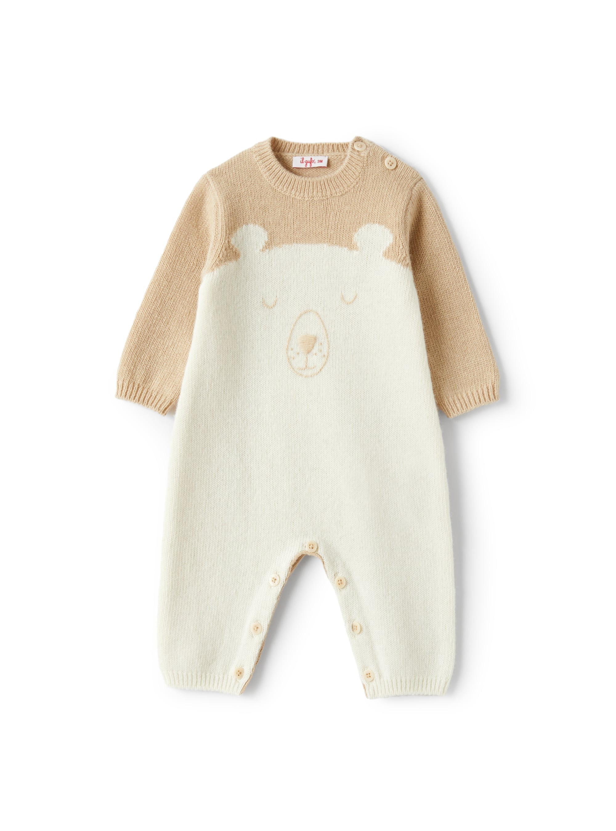 Tricot-knit babysuit with teddy bear motif