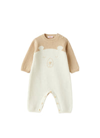 Tricot-Knit Babysuit With Teddy Bear Motif