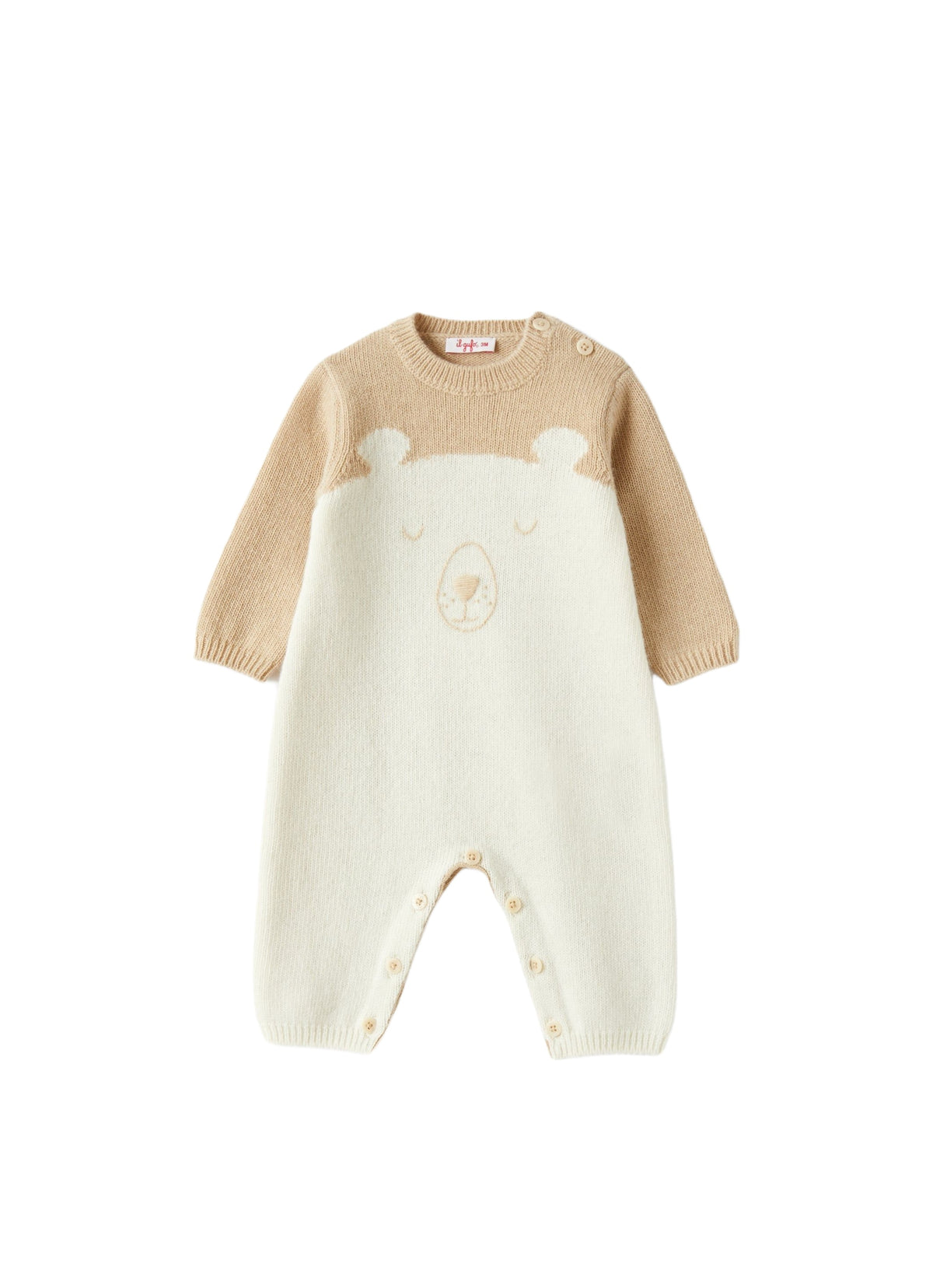 Tricot-Knit Babysuit With Teddy Bear Motif