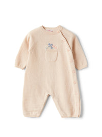Tricot-knit babysuit with embroidered flowers