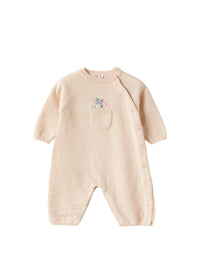 Tricot-Knit Babysuit With Embroidered Flowers