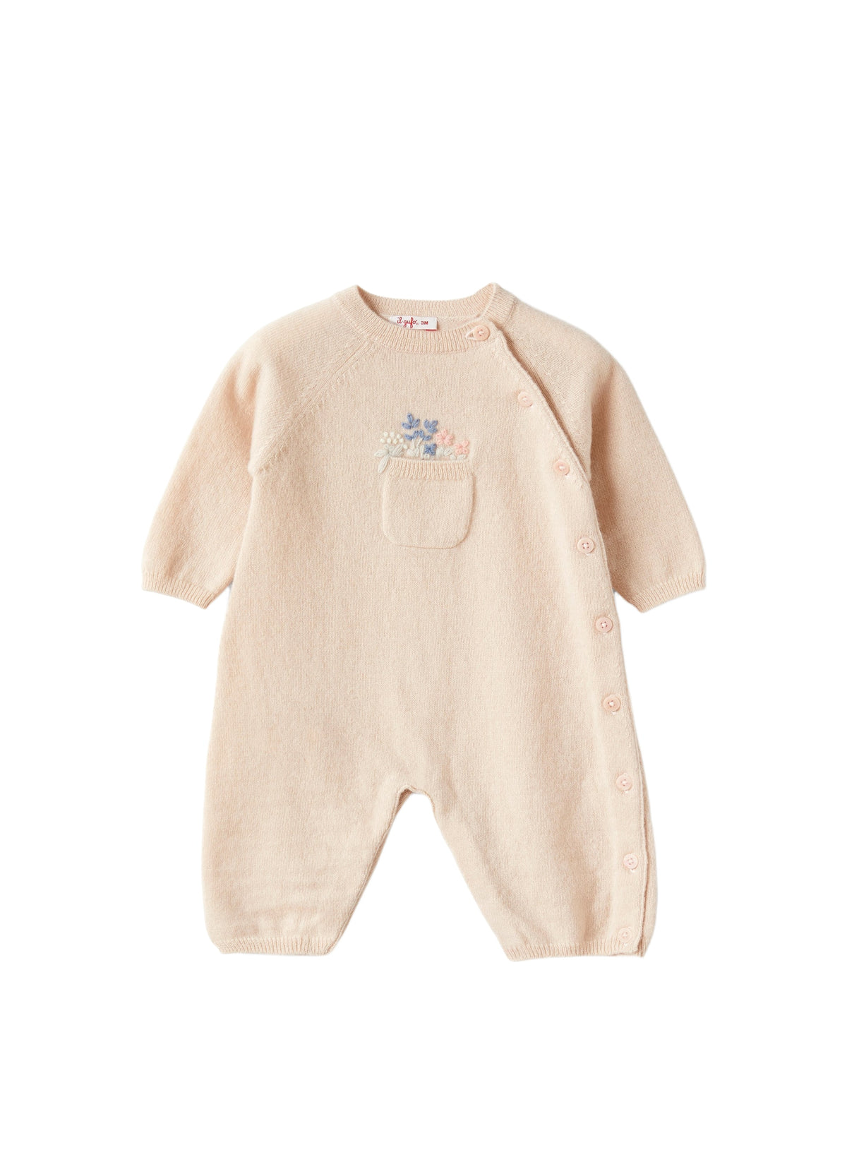 Tricot-Knit Babysuit With Embroidered Flowers