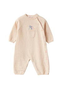 Grenouillère en tricot avec fleurs brodées - Panna & Fragola & Rosa Cipria